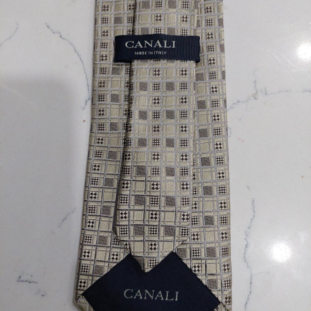 Canali Men's Necktie Made in Italy 100% Silk Geometric Squares 3.75"